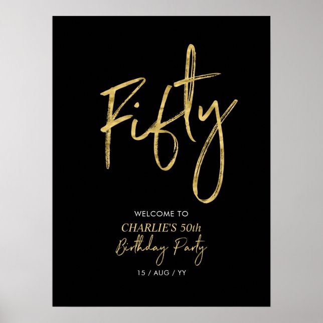 Gold & Black Modern Birthday Party Welcome Poster (Front)