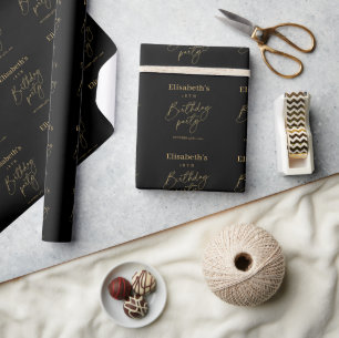 Gold & Black Modern Birthday Party Wrapping Paper