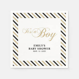 Gold & Black   Modern Boy Baby Shower Paper Napkin