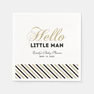 Gold & Black Modern Boy Baby Shower Paper Napkin