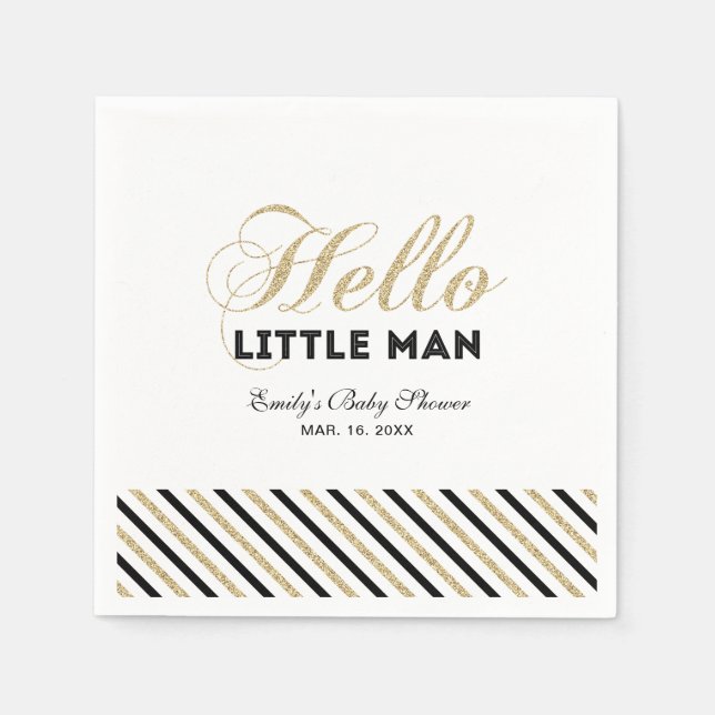 Gold & Black | Modern Boy Baby Shower Paper Napkin (Front)