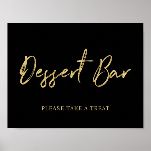 Gold Black Modern Brush Lettering Dessert Bar Sign (Front)