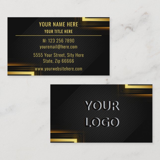 Gold Black Modern Business Card with Logo (Front/Back)