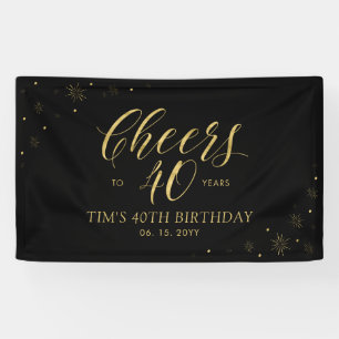 Gold & Black Modern Cheers 40th Birthday Party Banner