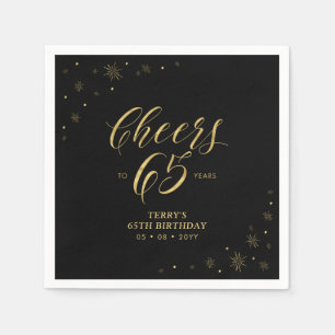 Gold & Black Modern Cheers 65th Birthday Party Napkin