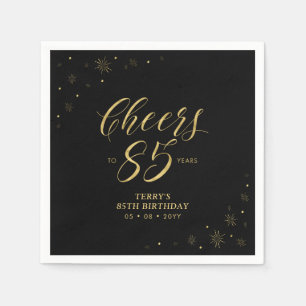 Gold & Black Modern Cheers 85th Birthday Party Napkin