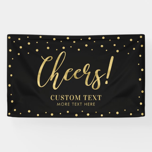 Gold & Black | Modern Cheers All Occasions Party Banner (Horizontal)