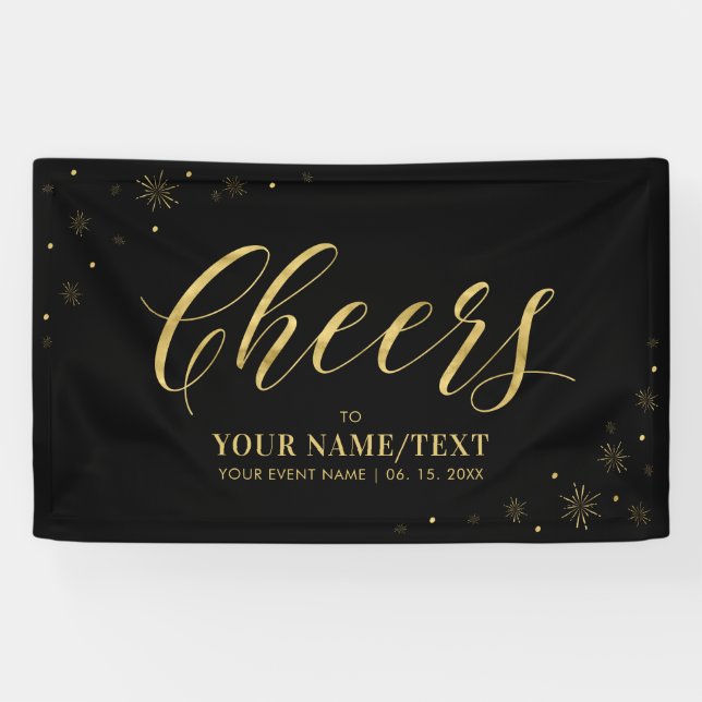 Gold & Black | Modern Cheers All Occasions Party Banner (Horizontal)