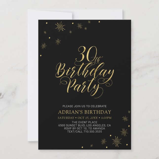 Gold & Black | Modern Chic 30th Birthday Party Invitation (Front)