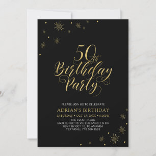 Gold & Black Modern Chic 50th Birthday Party Invitation