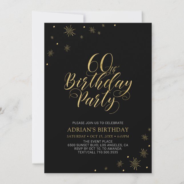Gold & Black | Modern Chic 60th Birthday Party Invitation (Front)