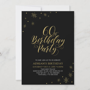 Gold & Black Modern Chic 60th Birthday Party Invitation