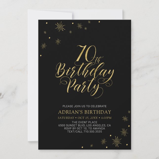 Gold & Black | Modern Chic 70th Birthday Party Invitation (Front)