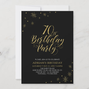 Gold & Black   Modern Chic 70th Birthday Party Invitation