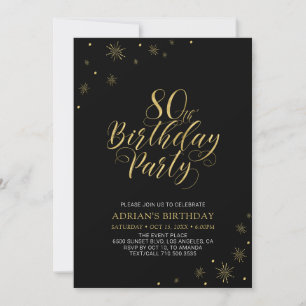 Gold & Black   Modern Chic 80th Birthday Party Invitation