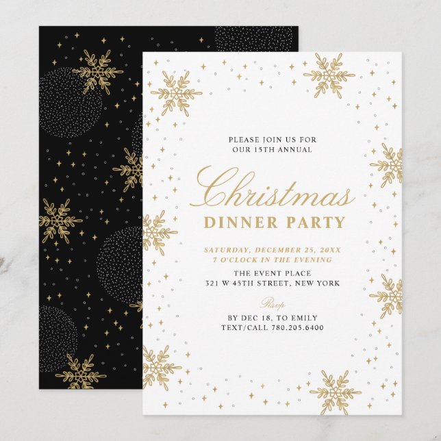 Gold & Black | Modern Chic Christmas Dinner Party Invitation (Front/Back)