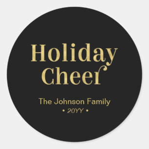 Gold & Black Modern Christmas Holiday Cheer Classic Round Sticker