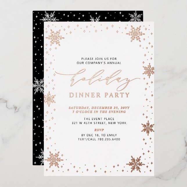 Gold & Black Modern Christmas Holiday Dinner Party (Front/Back)