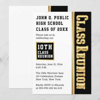 Gold | Black Modern Class Reunion Party Invitation
