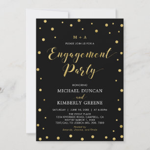 Gold & Black Modern Confetti Engagement Party In Invitation