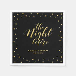 Gold & Black Modern Confetti Rehearsal Dinner Napkin
