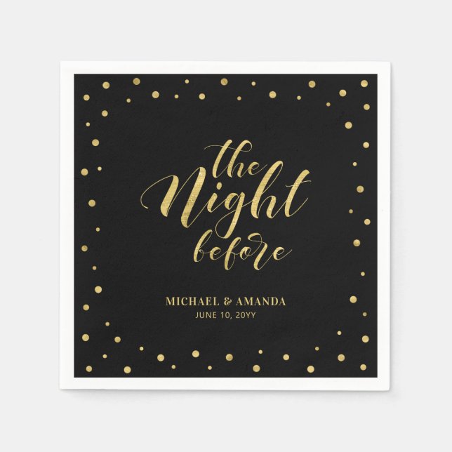 Gold & Black Modern Confetti Rehearsal Dinner Napkin (Front)