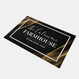 Gold black Modern Farmhouse Family Monogram Doormat