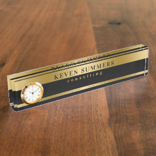 Gold & Black Modern Geometric Design Nameplate