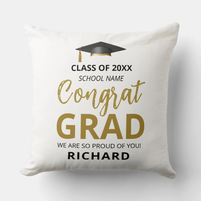 Gold & Black | Modern Graduation Custom Gift Cushion (Front)