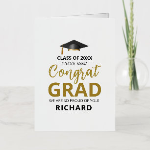 Gold & Black Modern Graduation Custom Gift Foil Greeting Card