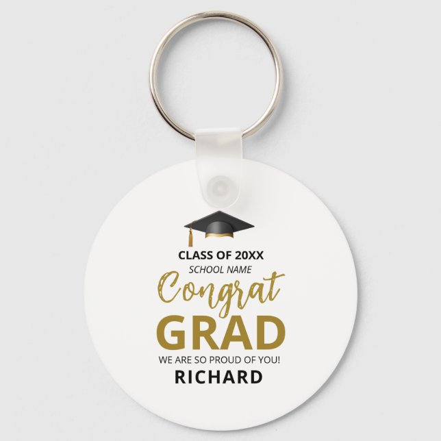 Gold & Black | Modern Graduation Custom Gift Key Ring (Front)