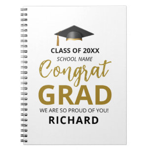 Gold & Black   Modern Graduation Custom Gift Notebook