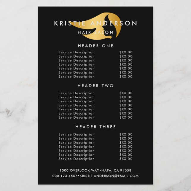 Gold & Black Modern Hair Stylist Salon Flyer (Front)