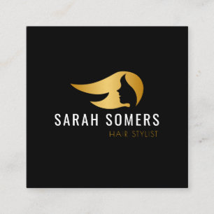 Gold & Black Modern Hair Stylist Square Business Card
