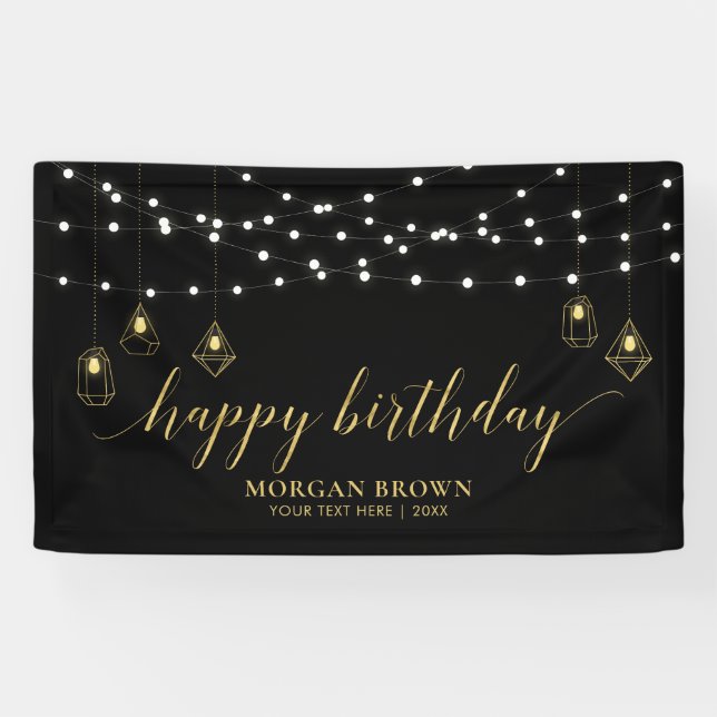 Gold & Black Modern Happy Birthday Banner (Horizontal)