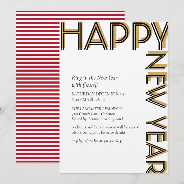 Gold Black Modern Happy New Years Eve Party  Invitation (Front/Back)