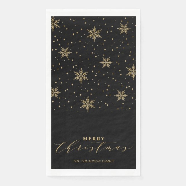Gold & Black Modern Merry Christmas Party Napkins (Front)