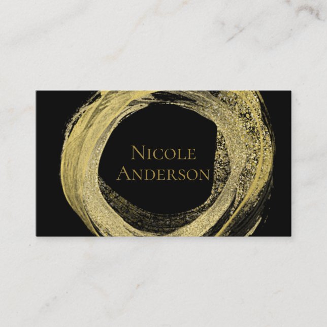 Gold & Black Modern Paint Brush Glam Chic Elegant Business Card (Front)