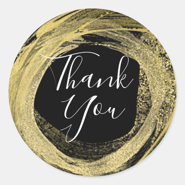 Gold & Black Modern Paint Brush Glam Party Favour Classic Round Sticker (Front)