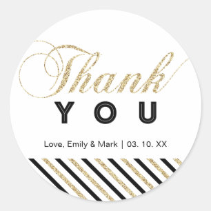 Gold & Black   Modern Party Thank You Sticker