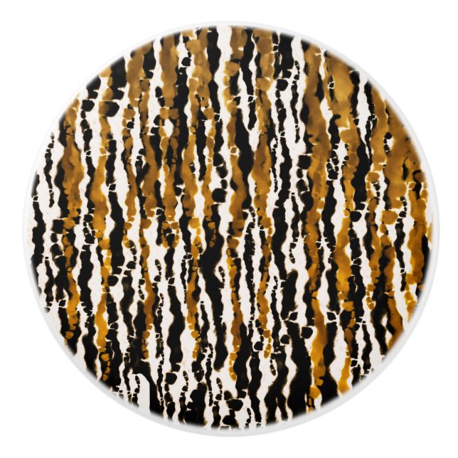 Gold & Black Modern Safari Rain Jungle Glam Ceramic Knob (Front)