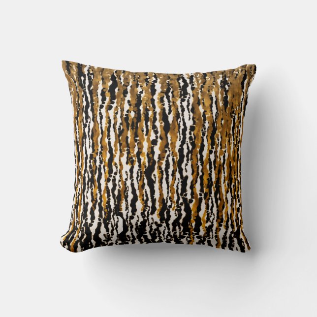 Gold & Black Modern Safari Rain Jungle Glam Cushion (Front)