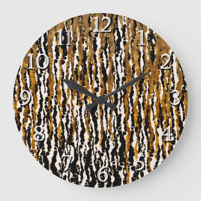 Gold & Black Modern Safari Rain Jungle Glam Large Clock (Front)