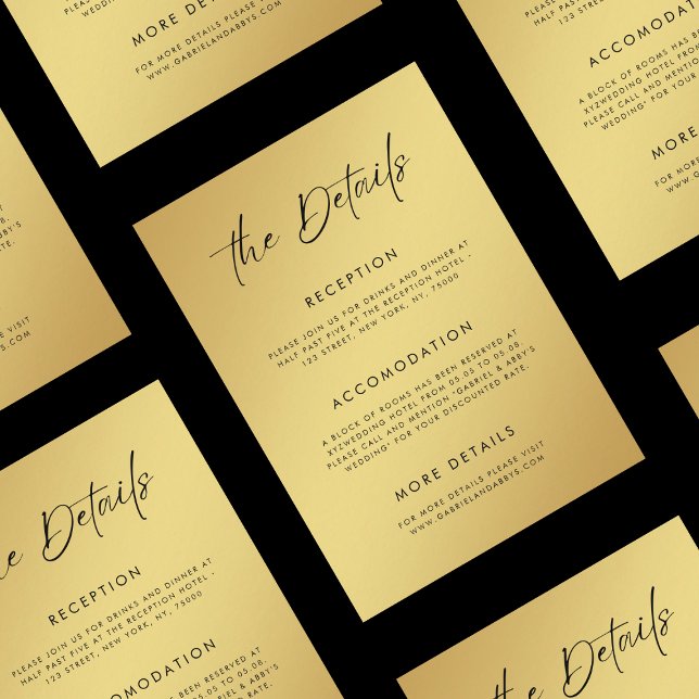 Gold & Black Modern Script Minimal Wedding Details Enclosure Card (Creator Uploaded)