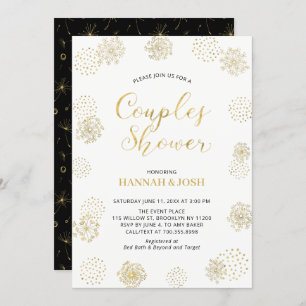 Gold & Black Modern Stylish Couples Wedding Shower Invitation