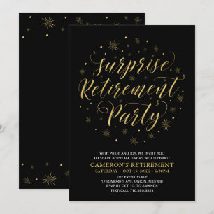 Gold & Black   Modern Surprise Retirement Party Invitation