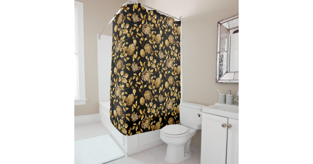 Gold Black Modern Vintage Botanical Floral Toile Shower Curtain Zazzle