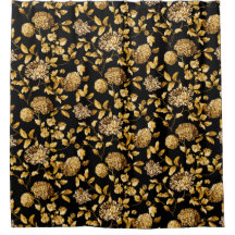 Gold Black Modern Vintage Botanical Floral Toile