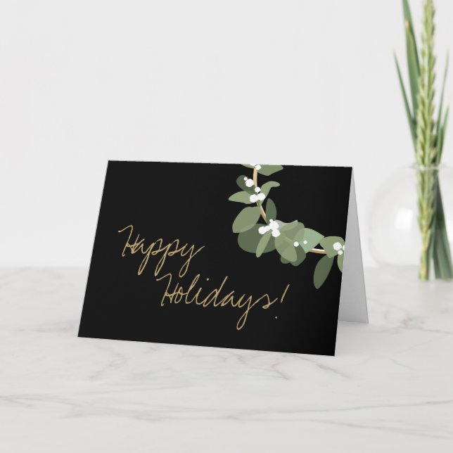 Gold black Modern Wreath No Logo Company Name Only Holiday Card (Front)