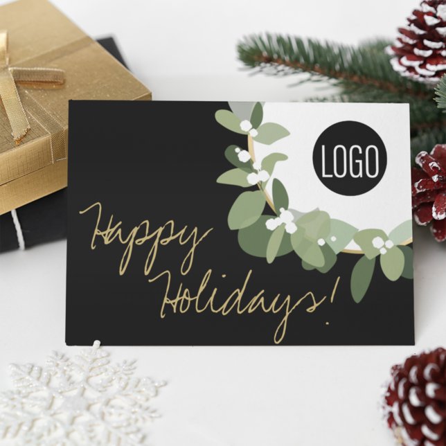 Gold black Modern Wreath Your Logo Company Holiday (Creator Uploaded)